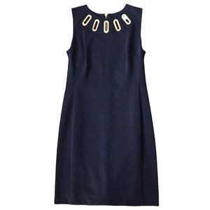 Michael Kors Navy Sleeveless Shift Dress Gold Hardware Size 4 NWT